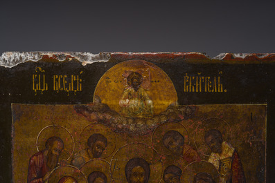Two Russian orthodox icons, 'Extended De&euml;sis' and 'Four Saints', 18th/19th C.