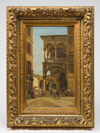 Jacques Fran&ccedil;ois Carabain (1834-1933): 'Une vue de la Piazza d'Erbe &agrave; Padoue' (Piazza delle Erbe, Padua), olie op doek