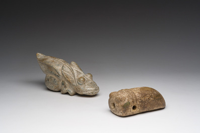 Two Chinese calcified jade sculptures of cicada, possibly Zhou to Han