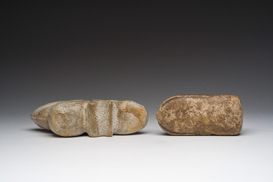 Two Chinese calcified jade sculptures of cicada, possibly Zhou to Han