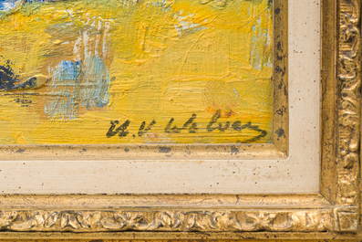 Henri Victor Wolvens (1896-1977): Geanimeerd strandzicht, olie op board