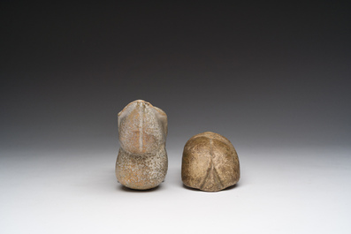 Two Chinese calcified jade sculptures of cicada, possibly Zhou to Han