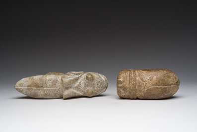 Two Chinese calcified jade sculptures of cicada, possibly Zhou to Han