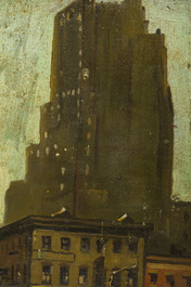 Achille Van Sassenbrouck (1886 - 1979): Building in New York, oil on board, (1929)