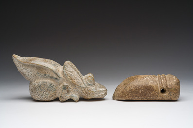 Two Chinese calcified jade sculptures of cicada, possibly Zhou to Han