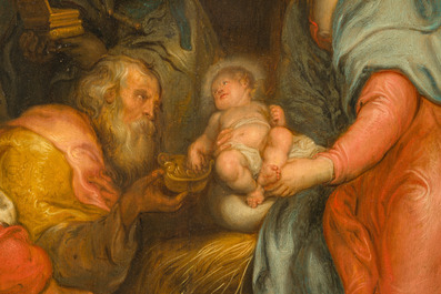 Flemish school, follower of Peter Paul Rubens (1577-1640): The adoration of the kings, oil on panel, 17th C.