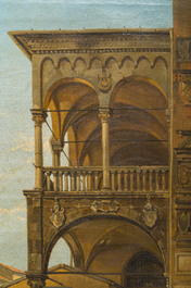 Jacques Fran&ccedil;ois Carabain (1834-1933): 'Une vue de la Piazza d'Erbe &agrave; Padoue' (Piazza delle Erbe, Padua), olie op doek