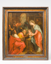 Flemish school, follower of Peter Paul Rubens (1577-1640): The adoration of the kings, oil on panel, 17th C.