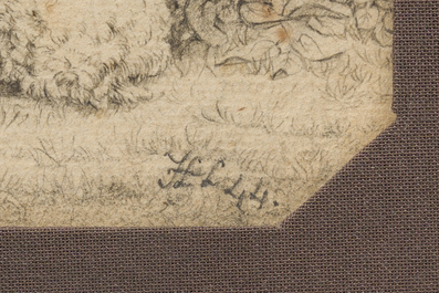 Belgian school, monogrammed (possibly H.L. for Henri Leys, 1815-1869): Sheep and goats in a landscape, pencil on paper, dated (18)44