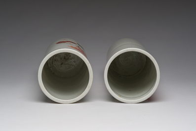 Two Chinese iron-red 'Buddhist lions' hat stands, 19th/20th C.