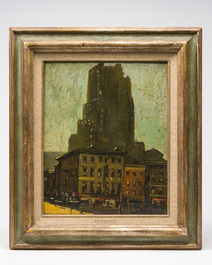 Achille Van Sassenbrouck (1886 - 1979): Building in New York, oil on board, (1929)