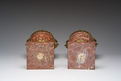 A pair of gilt bronze mounted red marble cassolettes, 19th/20th C.