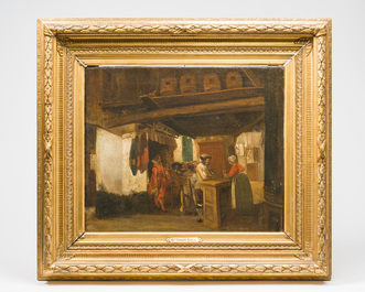 Hendrik Leys (1815-1869, &agrave; la mani&egrave;re de): Sc&egrave;ne d'auberge anim&eacute;e, huile sur toile, 19&egrave;me si&egrave;cle