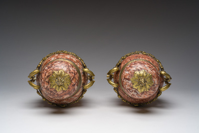 A pair of gilt bronze mounted red marble cassolettes, 19th/20th C.