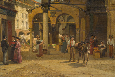 Jacques Fran&ccedil;ois Carabain (1834-1933): 'Une vue de la Piazza d'Erbe &agrave; Padoue' (Piazza delle Erbe, Padua), olie op doek