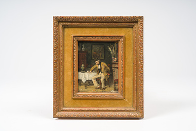 G&eacute;rard Jozef Portielje (1856-1929): L'oeuf cass&eacute;, huile sur panneau