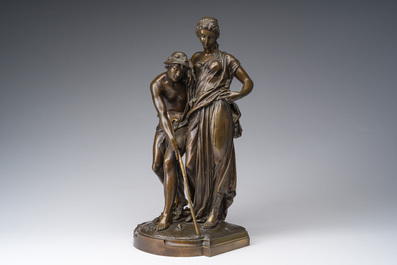 Provin Serres (1840-?): Pan en Ceres, gepatineerd brons