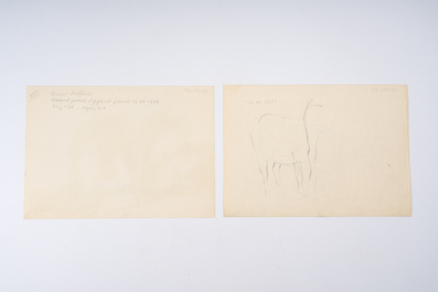 Hubert Malfait (1898-1971): Five various design drawings with animals, mixed media on paper