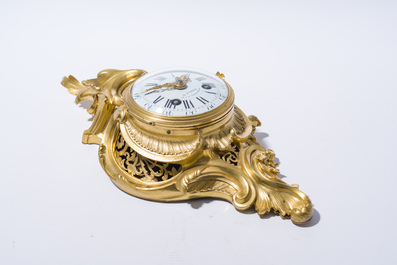 A fine French gilt bronze Louis XV style cartel clock with floral design, Leroy &agrave; Paris, 19th C.