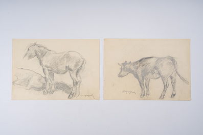 Hubert Malfait (1898-1971): Five various design drawings with animals, mixed media on paper