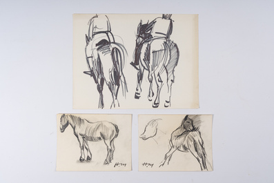 Hubert Malfait (1898-1971): Five various design drawings with animals, mixed media on paper