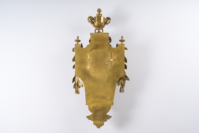 A French gilt bronze Louis XVI style cartel clock with a mascaron and floral design, Collin &agrave; Paris, 19th C.