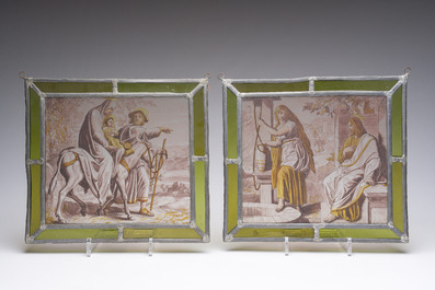 A varied lot with mostly religious arts, incl. two painted glass-in-lead frames and a Corpus Christi, 17th/20th C.