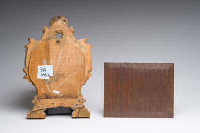 A varied lot with mostly religious arts, incl. two painted glass-in-lead frames and a Corpus Christi, 17th/20th C.