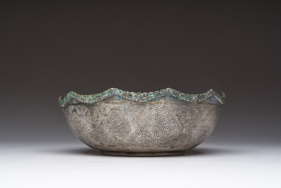 A Persian silver bowl with engraved floral design, Iran, 1967-1979
