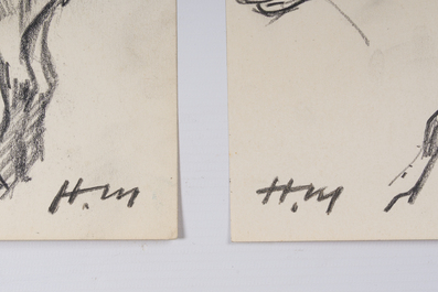 Hubert Malfait (1898-1971): Five various design drawings with animals, mixed media on paper