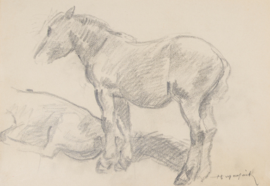 Hubert Malfait (1898-1971): Five various design drawings with animals, mixed media on paper