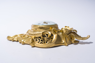 A fine French gilt bronze Louis XV style cartel clock with floral design, Leroy &agrave; Paris, 19th C.