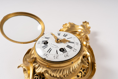A fine French gilt bronze Louis XV style cartel clock with floral design, Leroy &agrave; Paris, 19th C.