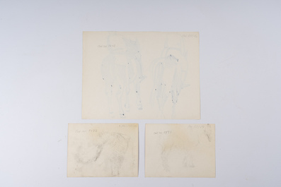 Hubert Malfait (1898-1971): Five various design drawings with animals, mixed media on paper