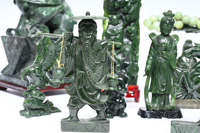 Sixteen Chinese green jade and hardstone sculptures, 20th C.