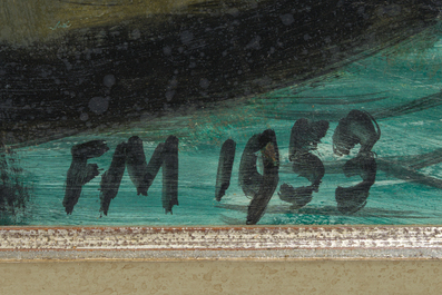 Frans Masereel (1889-1972): 'Dockhand &agrave; l'ancre', huile sur isorel, dat&eacute; 1953