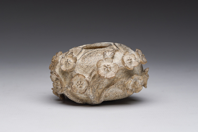 A small Chinese ritual axe, a water jar and a pendant in jade and hardstone, possibly Liangzhu or Han