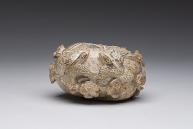 A small Chinese ritual axe, a water jar and a pendant in jade and hardstone, possibly Liangzhu or Han