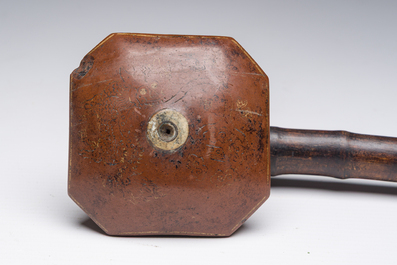 A Chinese soapstone and bamboo opium pipe, 19th C.