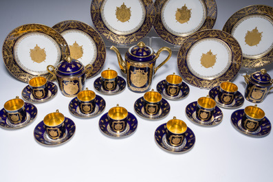 A 27-piece porcelain coffee service with the arms of the Second French Empire under Napoleon III, S&egrave;vres mark, France, 19th C.