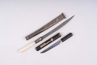 A Japanese Shibayama lacquer dagger and a Burmese dagger, 19th C.
