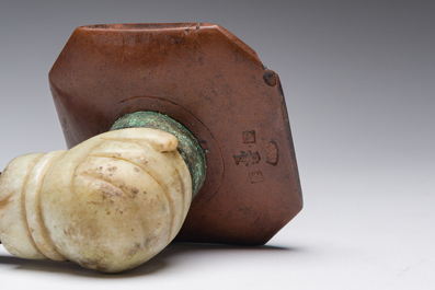 A Chinese soapstone and bamboo opium pipe, 19th C.