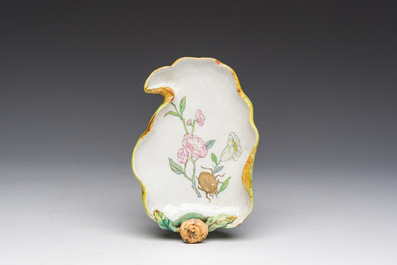 A Chinese famille rose leaf-shaped brush washer, Qianlong mark, 20th C