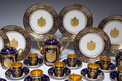 A 27-piece porcelain coffee service with the arms of the Second French Empire under Napoleon III, S&egrave;vres mark, France, 19th C.