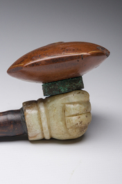 A Chinese soapstone and bamboo opium pipe, 19th C.