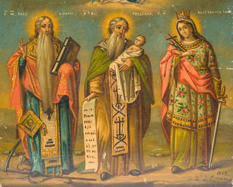 A presumably Romanian orthodox icon, 'The Assumption of Mary', signed Teodorescu, dated 1863