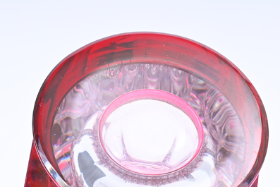 Nine partly coloured overlay cut crystal vases, Val Saint Lambert, Belgium, 20th C.