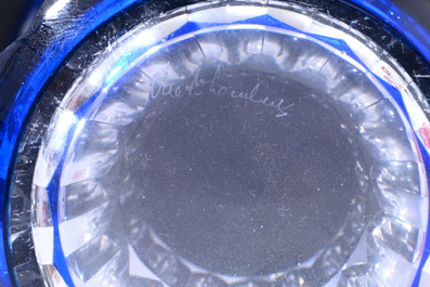 Nine partly coloured overlay cut crystal vases, Val Saint Lambert, Belgium, 20th C.