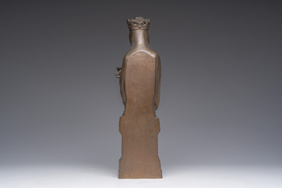 A Gothic Revival gilt bronze sculpture of the Virgin with Child, 19th C.