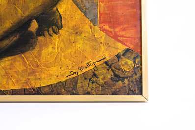 Jos Trotteyn (1910-2002): 'Twee ingetogen figuren', tempera op board